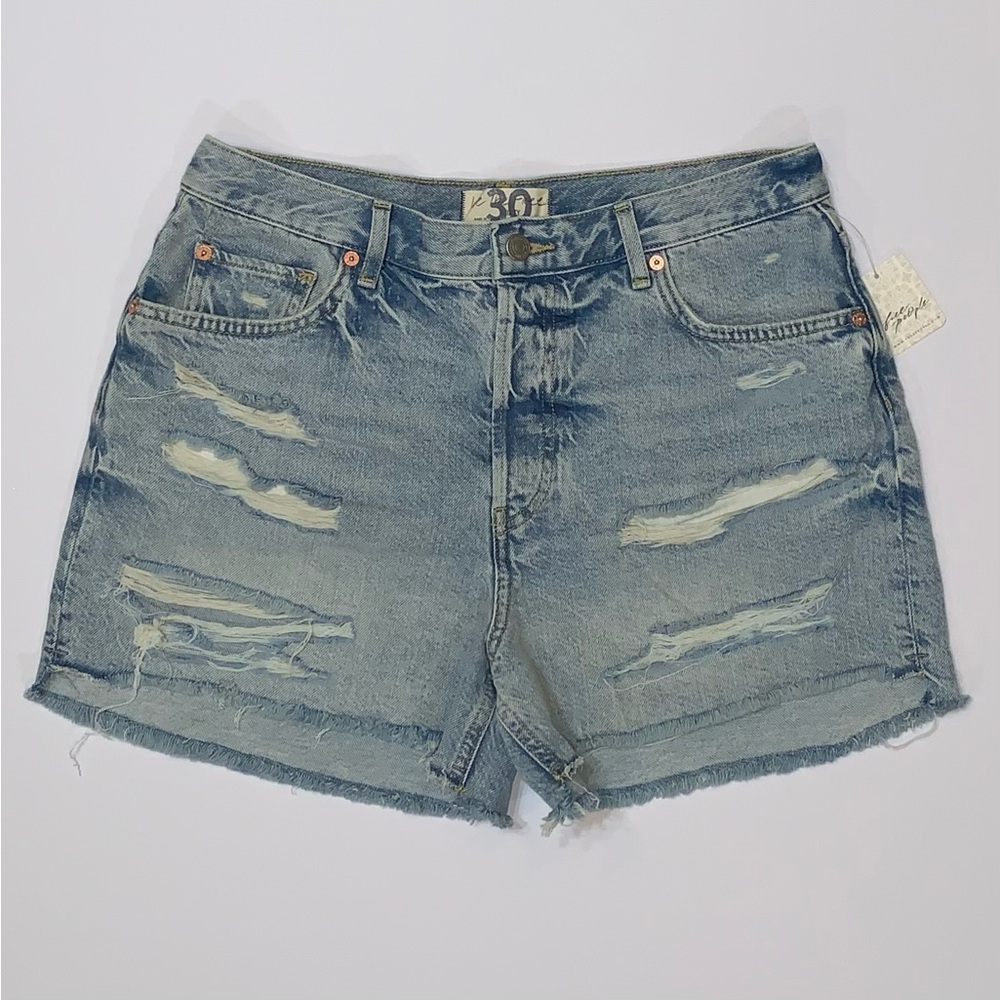 Free People Women’s Maggie Distressed Mid-Rise Denim Jean Shorts-Size 30 New